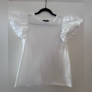 Express Women's white T Shirt with Puff Sleeves